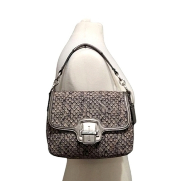 Coach Small Snakeskin Pattern Jacquard With Leather Shoulder Bag F26036 - Picture 3 of 11